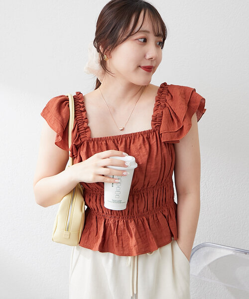 continuer de NICE CLAUP(コンティニューデナイスクラップ)の「【@reve.perle_セレクト】フリルシャーリングブラウス(シャツ/ブラウス・レディース・レンガ/ピンク/ブラック/アイボリー・FREE)」の20枚目の写真