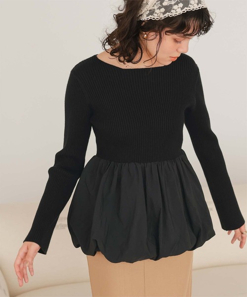 titivate(ティティベイト)の「ヘムバルーンドッキングボートネックリブニット(ニット/セーター・レディース・アイボリー/ブラック/ホワイト系その他/ネイビー・L/M/S)」の3枚目の写真