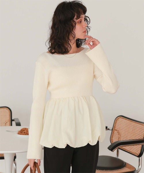 titivate(ティティベイト)の「ヘムバルーンドッキングボートネックリブニット(ニット/セーター・レディース・アイボリー/ブラック/ホワイト系その他/ネイビー・L/M/S)」の10枚目の写真