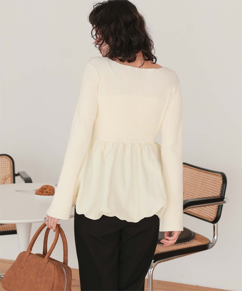 titivate(ティティベイト)の「ヘムバルーンドッキングボートネックリブニット(ニット/セーター・レディース・アイボリー/ブラック/ホワイト系その他/ネイビー・L/M/S)」の11枚目の写真