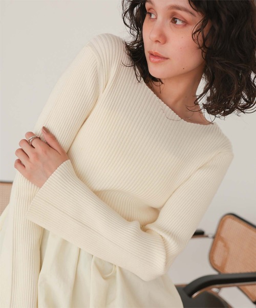 titivate(ティティベイト)の「ヘムバルーンドッキングボートネックリブニット(ニット/セーター・レディース・アイボリー/ブラック/ホワイト系その他/ネイビー・L/M/S)」の12枚目の写真