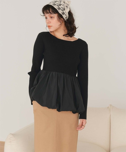 titivate(ティティベイト)の「ヘムバルーンドッキングボートネックリブニット(ニット/セーター・レディース・アイボリー/ブラック/ホワイト系その他/ネイビー・L/M/S)」の16枚目の写真