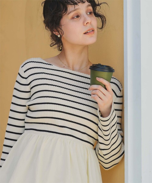 titivate(ティティベイト)の「ヘムバルーンドッキングボートネックリブニット(ニット/セーター・レディース・アイボリー/ブラック/ホワイト系その他/ネイビー・L/M/S)」の13枚目の写真