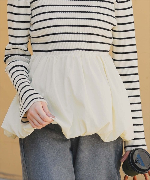 titivate(ティティベイト)の「ヘムバルーンドッキングボートネックリブニット(ニット/セーター・レディース・アイボリー/ブラック/ホワイト系その他/ネイビー・L/M/S)」の14枚目の写真