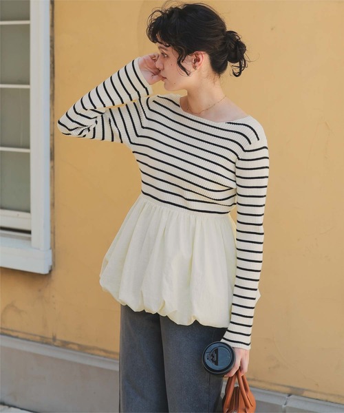 titivate(ティティベイト)の「ヘムバルーンドッキングボートネックリブニット(ニット/セーター・レディース・アイボリー/ブラック/ホワイト系その他/ネイビー・L/M/S)」の15枚目の写真