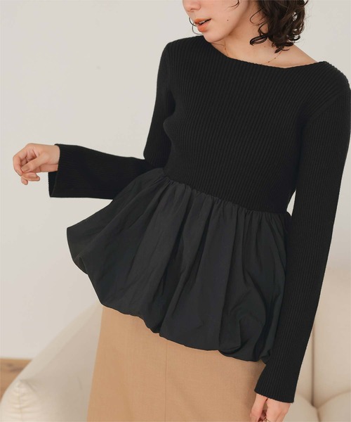 titivate(ティティベイト)の「ヘムバルーンドッキングボートネックリブニット(ニット/セーター・レディース・アイボリー/ブラック/ホワイト系その他/ネイビー・L/M/S)」の20枚目の写真