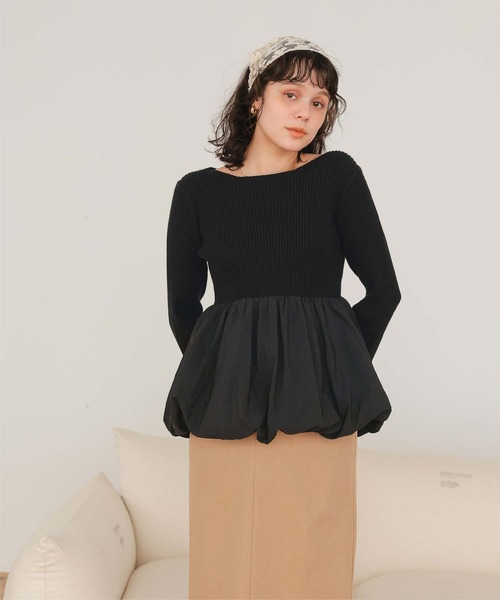 titivate(ティティベイト)の「ヘムバルーンドッキングボートネックリブニット(ニット/セーター・レディース・アイボリー/ブラック/ホワイト系その他/ネイビー・L/M/S)」の21枚目の写真