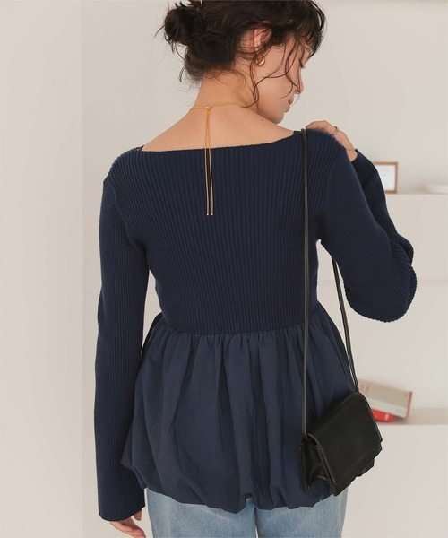 titivate(ティティベイト)の「ヘムバルーンドッキングボートネックリブニット(ニット/セーター・レディース・アイボリー/ブラック/ホワイト系その他/ネイビー・L/M/S)」の6枚目の写真