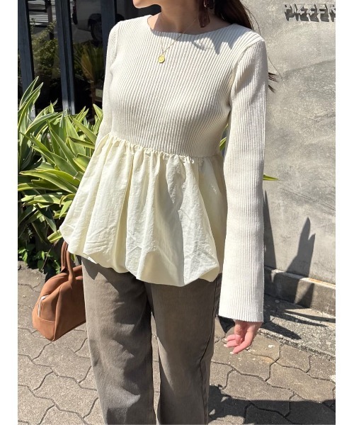 titivate(ティティベイト)の「ヘムバルーンドッキングボートネックリブニット(ニット/セーター・レディース・アイボリー/ブラック/ホワイト系その他/ネイビー・L/M/S)」の7枚目の写真