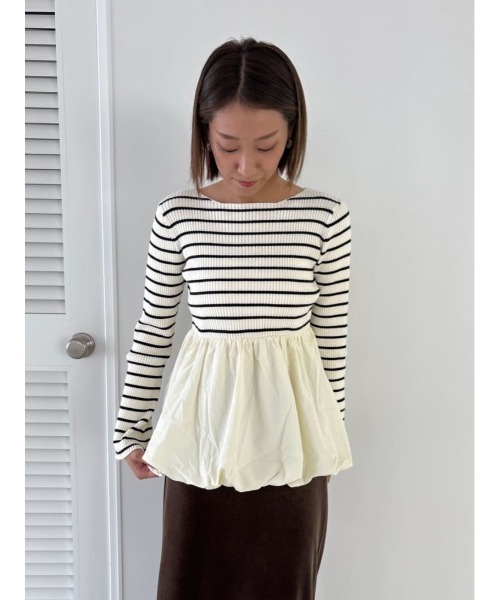 titivate(ティティベイト)の「ヘムバルーンドッキングボートネックリブニット(ニット/セーター・レディース・アイボリー/ブラック/ホワイト系その他/ネイビー・L/M/S)」の8枚目の写真