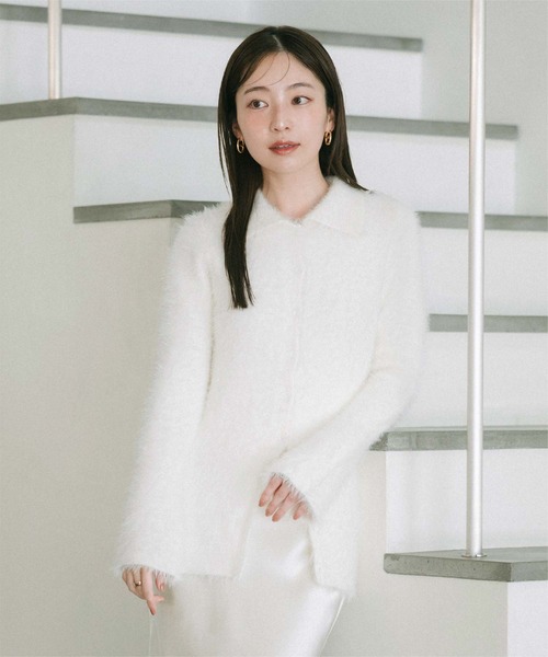 yori 襟付き ロングボアジレ36 ホワイト yori 襟付き ロングボアジレ36