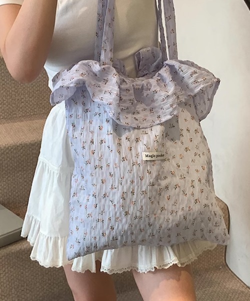 セール】フリル トートバック 小花柄 エコバッグ（トートバッグ