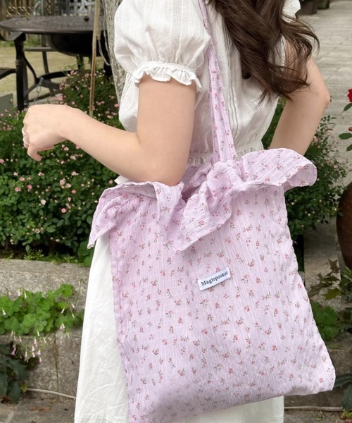 セール】フリル トートバック 小花柄 エコバッグ（トートバッグ
