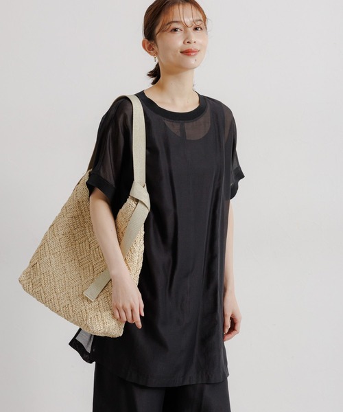 studio CLIP(スタディオクリップ)の「タンクトップセットシアーチュニックワンピース(ワンピース・レディース・ブラック/ベージュ・FREE)」の4枚目の写真