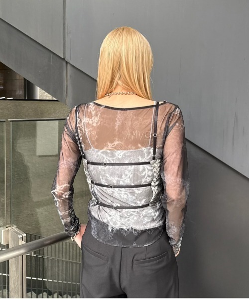 トップス MEDI 2WAY TROMPE L'OEIL LACE PRINT TOP MEDI 2WAY TROMPE L'OEIL LACE PRINT SKIN TOP