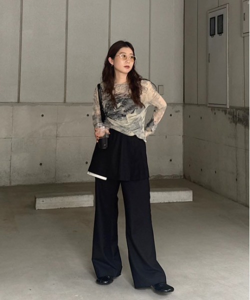 トップス MEDI 2WAY TROMPE L'OEIL LACE PRINT TOP MEDI 2WAY TROMPE L'OEIL LACE PRINT SKIN TOP（Tシャツ