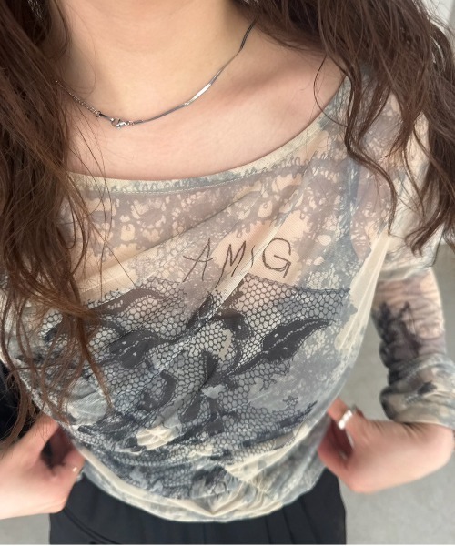 MEDI 2WAY TROMPE L'OEIL LACE PRINT SKIN TOP（Tシャツ
