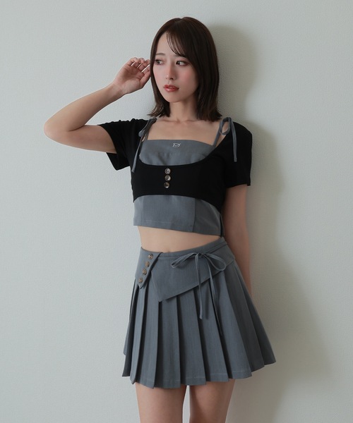 M DOLLY(エムドリー)の「*M DOLLY original* girls layered pleats setup/ガールズレイヤードプリーツセットアップ(セットアップ・レディース・ベージュ/グレー・S/M)」の2枚目の写真
