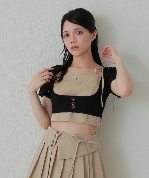 M DOLLY(エムドリー)の「*M DOLLY original* girls layered pleats setup/ガールズレイヤードプリーツセットアップ(セットアップ・レディース・ベージュ/グレー・S/M)」の7枚目の写真
