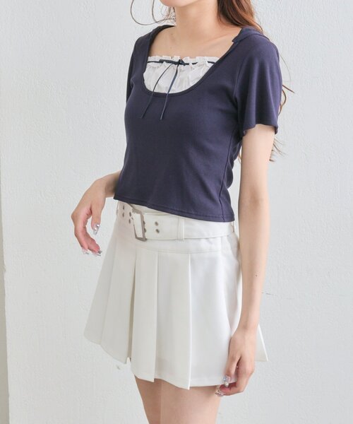 OLIVE des OLIVE（オリーブデオリーブ）の「バックルベルト付きプリーツミニスカート（スカート・レディース・ブラック/ストライプ/オフホワイト・FREE）」の7枚目の写真