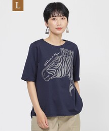 【L】【SANYO Style EDITION掲載】【接触冷感】【ウォッシャブル】メタリックゼブラプリントカットソー