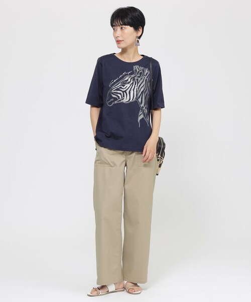 EVEX by KRIZIA(エヴェックスバイクリツィア)の「【L】【SANYO Style EDITION掲載】【接触冷感】【ウォッシャブル】メタリックゼブラプリントカットソー(Tシャツ/カットソー・レディース・グリーン/グレー系その他/ダークネイビー・46/44)」の5枚目の写真