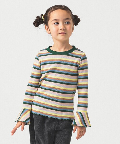 B:MING by BEAMS（ビーミングバイビームス）の「テレコボーダー フレアスリーブ プルオーバー カットソー 2025FW（100～140cm）（Tシャツ/カットソー・キッズ・サックスブルー/ピンク・130/120/110/100/140）」の2枚目の写真