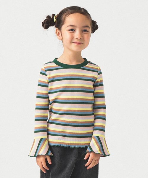 B:MING by BEAMS（ビーミングバイビームス）の「テレコボーダー フレアスリーブ プルオーバー カットソー 2025FW（100～140cm）（Tシャツ/カットソー・キッズ・サックスブルー/ピンク・130/120/110/100/140）」の3枚目の写真