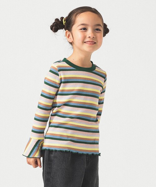 B:MING by BEAMS（ビーミングバイビームス）の「テレコボーダー フレアスリーブ プルオーバー カットソー 2025FW（100～140cm）（Tシャツ/カットソー・キッズ・サックスブルー/ピンク・130/120/110/100/140）」の4枚目の写真