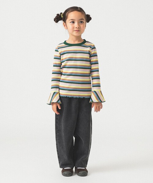 B:MING by BEAMS（ビーミングバイビームス）の「テレコボーダー フレアスリーブ プルオーバー カットソー 2025FW（100～140cm）（Tシャツ/カットソー・キッズ・サックスブルー/ピンク・130/120/110/100/140）」の6枚目の写真