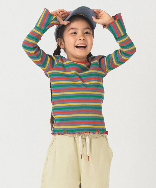 B:MING by BEAMS（ビーミングバイビームス）の「テレコボーダー フレアスリーブ プルオーバー カットソー 2025FW（100～140cm）（Tシャツ/カットソー・キッズ・サックスブルー/ピンク・130/120/110/100/140）」の12枚目の写真