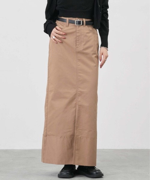 1chaku.（イッチャク）の「ロールアップツイルロングスカート（デニムスカート・レディース・ブラック/キャメル/ダークグレー/カーキ/ブラウン/チャコールグレー・マルチサイズ）」の6枚目の写真