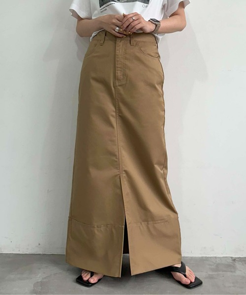 1chaku.（イッチャク）の「ロールアップツイルロングスカート（デニムスカート・レディース・ブラック/キャメル/ダークグレー/カーキ/ブラウン/チャコールグレー・マルチサイズ）」の7枚目の写真