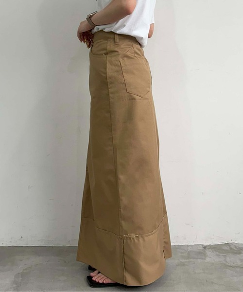 1chaku.（イッチャク）の「ロールアップツイルロングスカート（デニムスカート・レディース・ブラック/キャメル/ダークグレー/カーキ/ブラウン/チャコールグレー・マルチサイズ）」の8枚目の写真