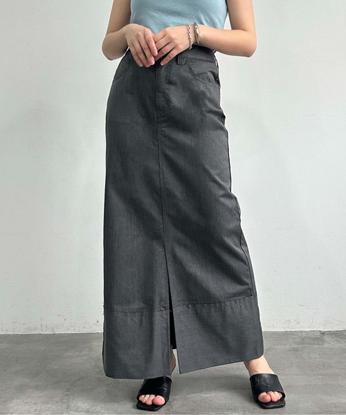 1chaku.（イッチャク）の「ロールアップツイルロングスカート（デニムスカート・レディース・ブラック/キャメル/ダークグレー/カーキ/ブラウン/チャコールグレー・マルチサイズ）」の10枚目の写真