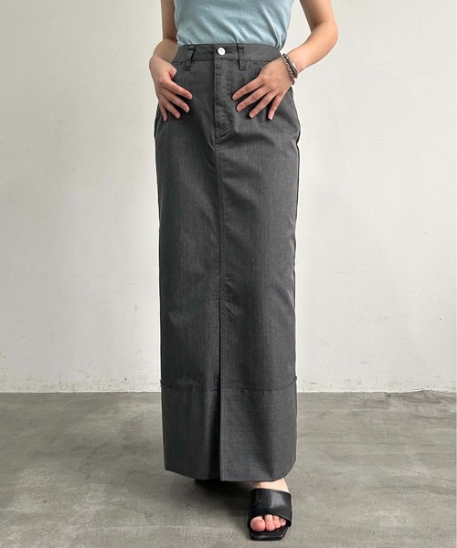 1chaku.（イッチャク）の「ロールアップツイルロングスカート（デニムスカート・レディース・ブラック/キャメル/ダークグレー/カーキ/ブラウン/チャコールグレー・マルチサイズ）」の15枚目の写真