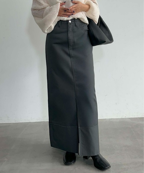 1chaku.（イッチャク）の「ロールアップツイルロングスカート（デニムスカート・レディース・ブラック/キャメル/ダークグレー/カーキ/ブラウン/チャコールグレー・マルチサイズ）」の18枚目の写真