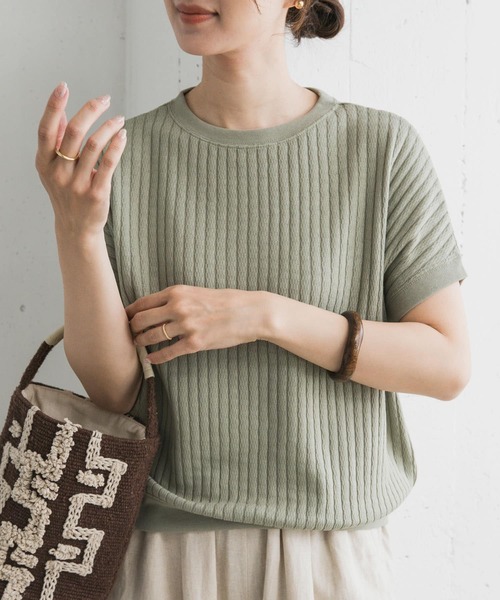 URBAN RESEARCH DOORS(アーバンリサーチドアーズ)の「タックハニカムフレンチプルオーバー(Tシャツ/カットソー・レディース・アイボリー/グレー系その他/カーキ・MEDIUM)」の1枚目の写真