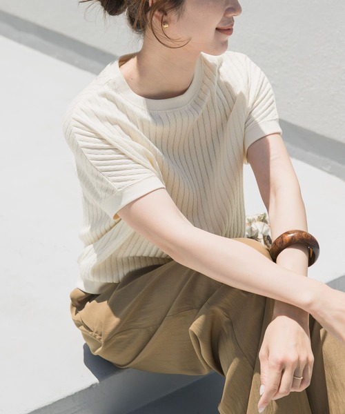 URBAN RESEARCH DOORS(アーバンリサーチドアーズ)の「タックハニカムフレンチプルオーバー(Tシャツ/カットソー・レディース・アイボリー/グレー系その他/カーキ・MEDIUM)」の2枚目の写真