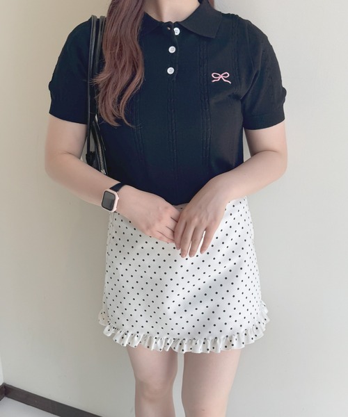frunco(フランコ)の「【ZOZO限定】リボン刺繍ニットポロ(ポロシャツ・レディース・ホワイト/グレー/ブラック・FREE)」の19枚目の写真