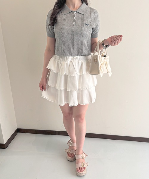 frunco(フランコ)の「【ZOZO限定】リボン刺繍ニットポロ(ポロシャツ・レディース・ホワイト/グレー/ブラック・FREE)」の14枚目の写真