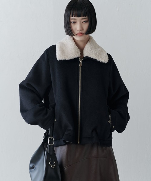 Lui's(ルイス)の「ビーバーメルトン襟ボアブルゾン(ブルゾン・レディース・ブラック/チャコールグレー・FREE)」の3枚目の写真