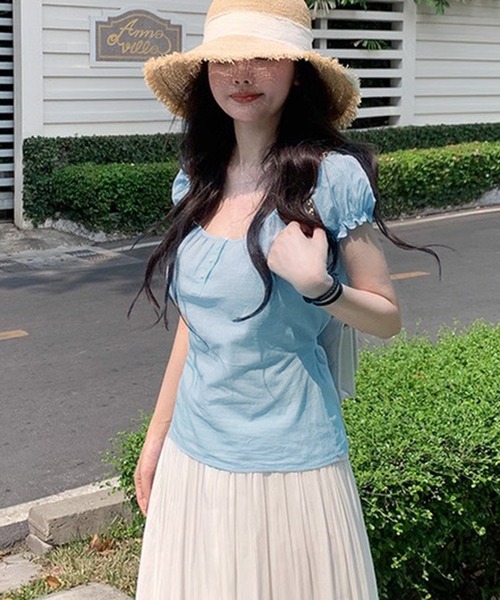WESTSEA(ウエストシー)の「パフスリーブ 半袖トップス 紐リボン(Tシャツ/カットソー・レディース・ホワイト/ライトブルー・M/L)」の13枚目の写真