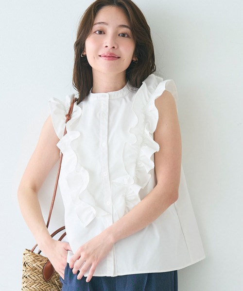 未使用ターコイズ フリル付きシャツ ノースリーブ 未使用ターコイズ フリル付きシャツ ノースリーブ フリル