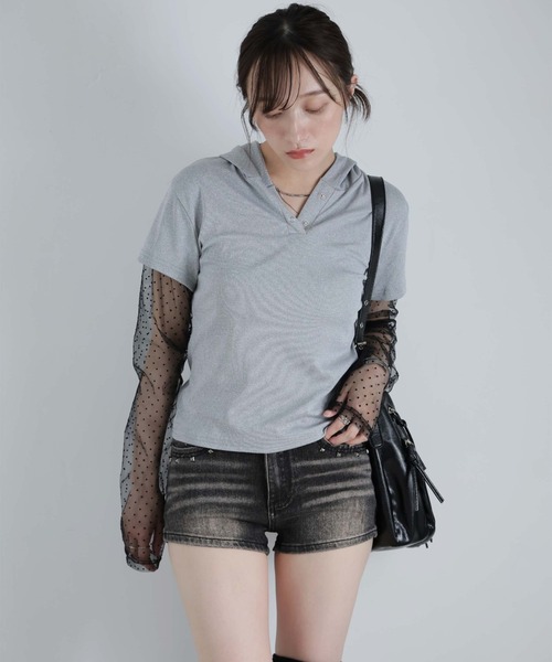 Ulysses(ユリシス)の「スタッズ付きデニムショートパンツ(デニムパンツ・レディース・ブルー/チャコール・S/M)」の9枚目の写真
