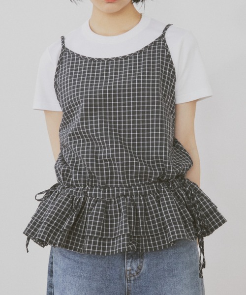 MERLOT（メルロー）の「ギンガムチェックキャミビスチェ（タンクトップ・レディース・ブラック/ホワイト・FREE）」の2枚目の写真