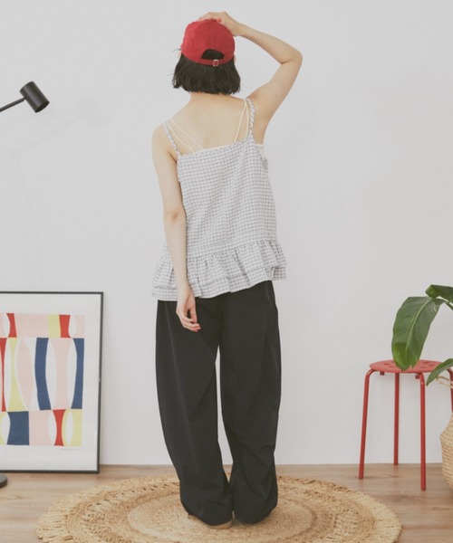 MERLOT（メルロー）の「ギンガムチェックキャミビスチェ（タンクトップ・レディース・ブラック/ホワイト・FREE）」の7枚目の写真