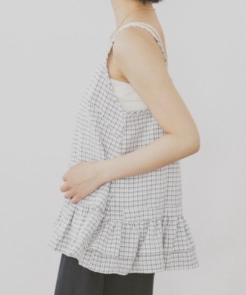 MERLOT（メルロー）の「ギンガムチェックキャミビスチェ（タンクトップ・レディース・ブラック/ホワイト・FREE）」の3枚目の写真