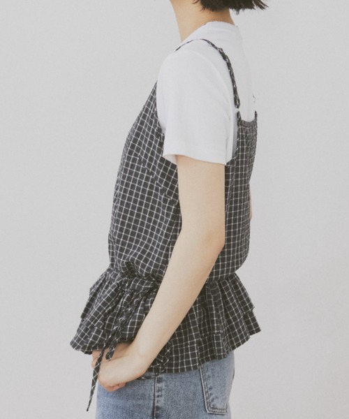 MERLOT（メルロー）の「ギンガムチェックキャミビスチェ（タンクトップ・レディース・ブラック/ホワイト・FREE）」の16枚目の写真