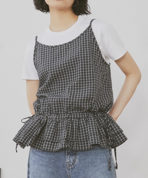 MERLOT（メルロー）の「ギンガムチェックキャミビスチェ（タンクトップ・レディース・ブラック/ホワイト・FREE）」の14枚目の写真